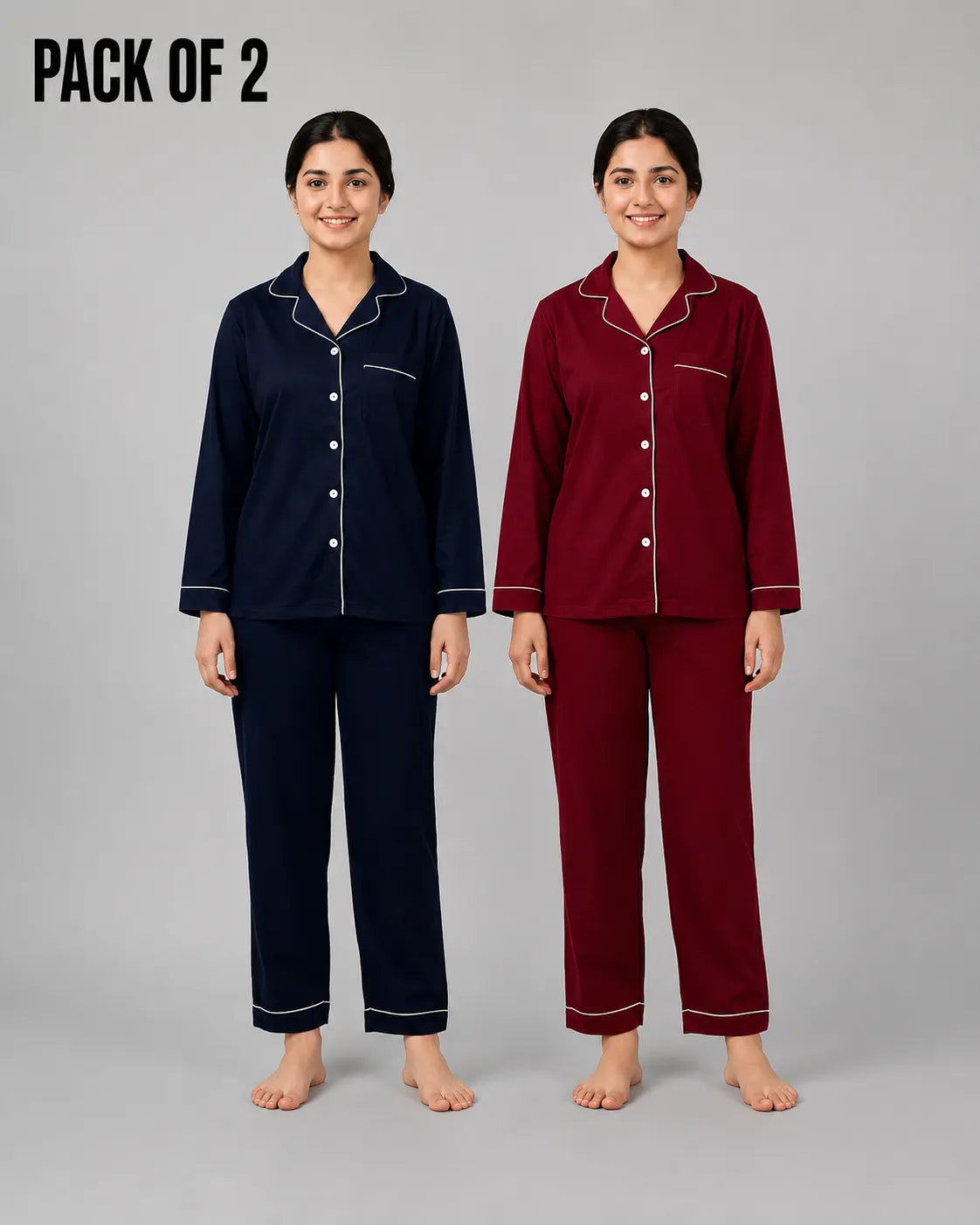 Pack Of 2 Women  Classic Dream Lounge Set | Navy & Maroon