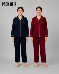 Pack Of 2 Women  Classic Dream Lounge Set | Navy & Maroon
