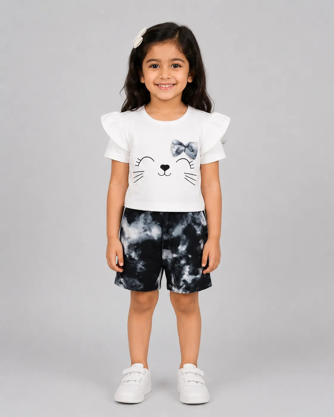 Midnight Charcoal Kitty Graphic Short Set