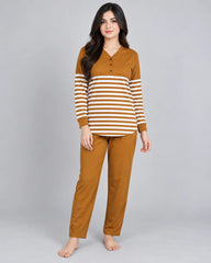 Cozy Stripe Lounge Set - Brown