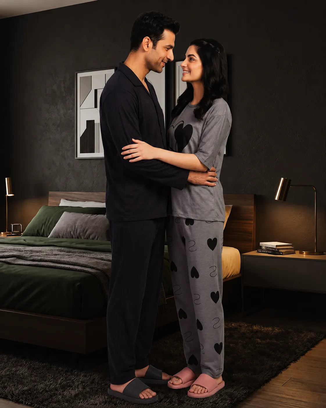 Grey Double Heart Pajama Set