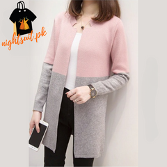 Pink Contrast Long Sleeve Fashion Cardigan Sweater