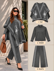 Winter 3 Piece Cape Shawl For Women | Grey