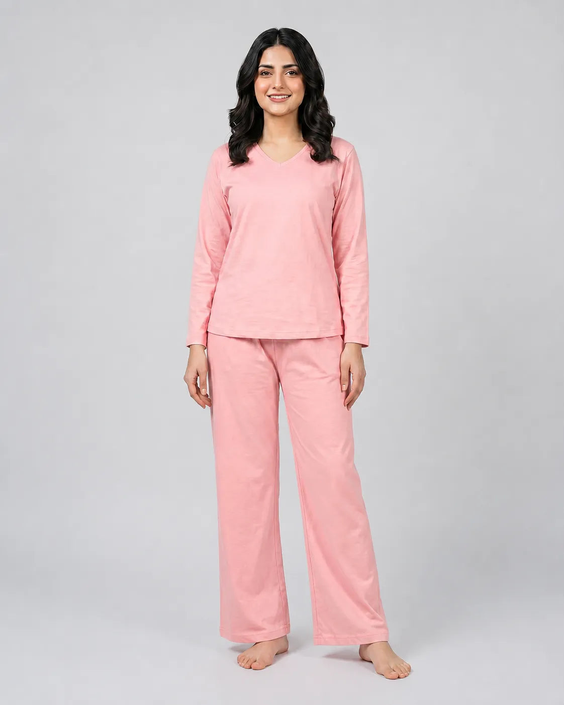 Women V Neck Lounge Wear - Baby Pink
