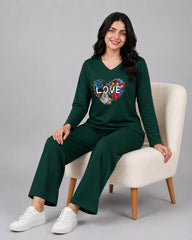 Women V-Neck Lounge Wear | Love Color - Sherwood Green