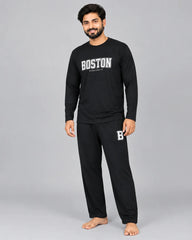Boston Drop Shoulder Unisex Pajama Set - Black