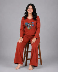 Women V-Neck Lounge Wear | Love Color - Rusty