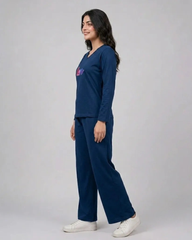 Women V-Neck Lounge Wear | Multi Love - Navy Blue