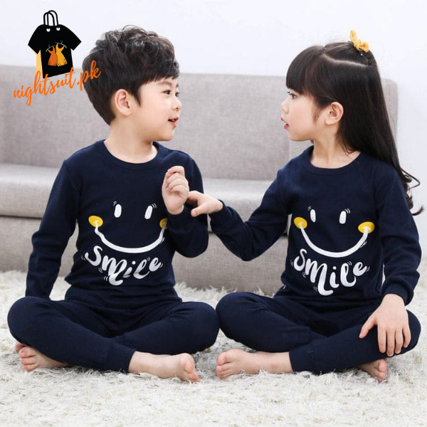 Kids - Navy Blue Smile Print Kids Wear