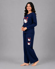 Women Round-Neck Lounge Wear | Hello Kitty - Navy Blue