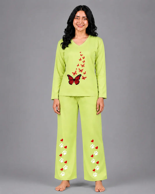 Women V-Neck Lounge Wear | Red Butterfly - Lemon Yellow