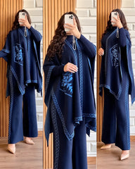 Winter 3 Piece Cape Shawl For Women | Navy Blue