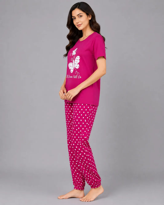 Polka Dot Butterfly Pajama Set - Pink