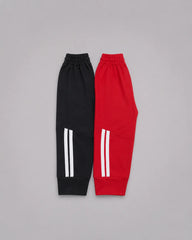 Pack Of 2 Kids Trouser | Elite Stripe - Black & Red