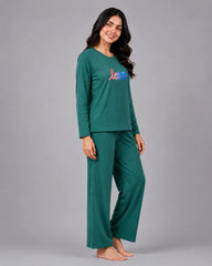 Women Round-Neck Lounge Wear | Multi Love - Sherwood Green