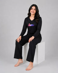 Women V-Neck Lounge Wear | Multi Love - Black