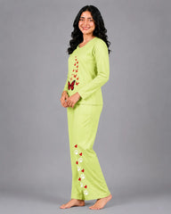 Women Round-Neck Lounge Wear | Red Butterfly - Lemon Yellow