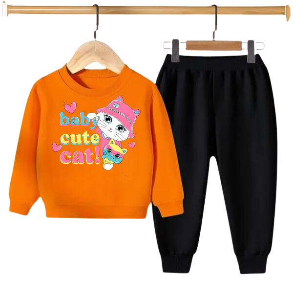 Kids Winter Sweat Shirt Set | Baby Cute Cat Printed