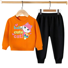 BABY CUTE CAT PRINTED SWEATSHIRT SET