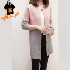 Pink Contrast Long Sleeve Fashion Cardigan Sweater