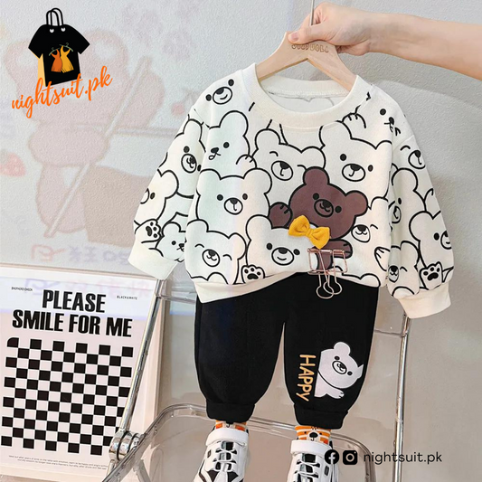 White & Brown Bunny Kids Sweatshirt & Pant