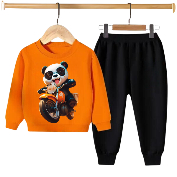 PANDA RIDE ON BIKE PRINTED SWEATSHIRT SET