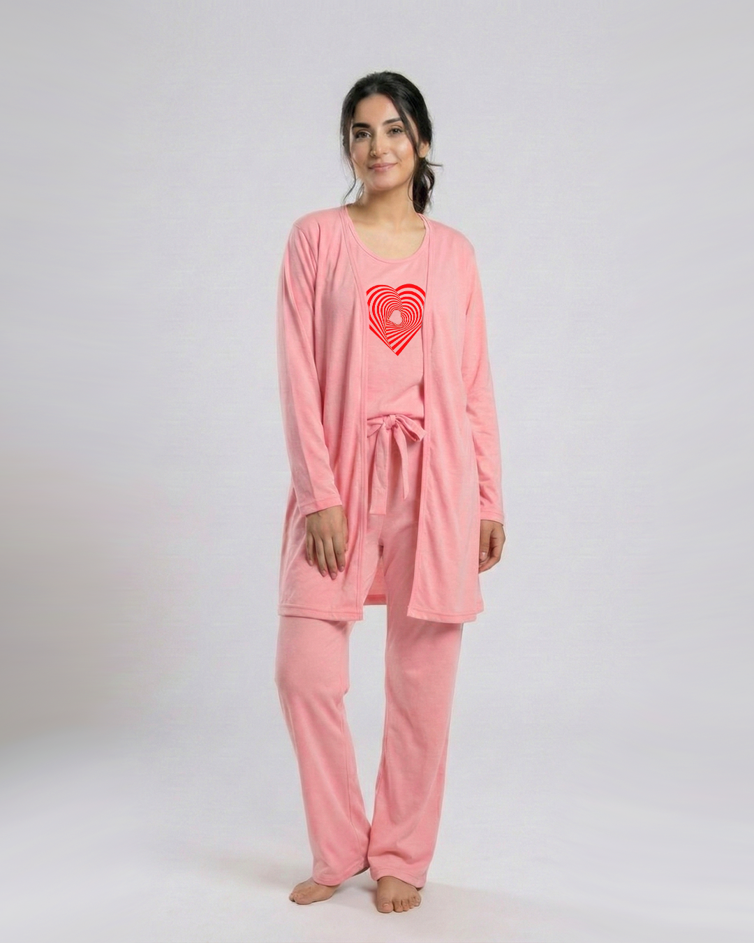 Women 3 Pieces Night Suit - Geometrical | Baby Pink