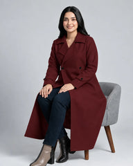 Women’s Burgundy Long Fleece Winter Coat