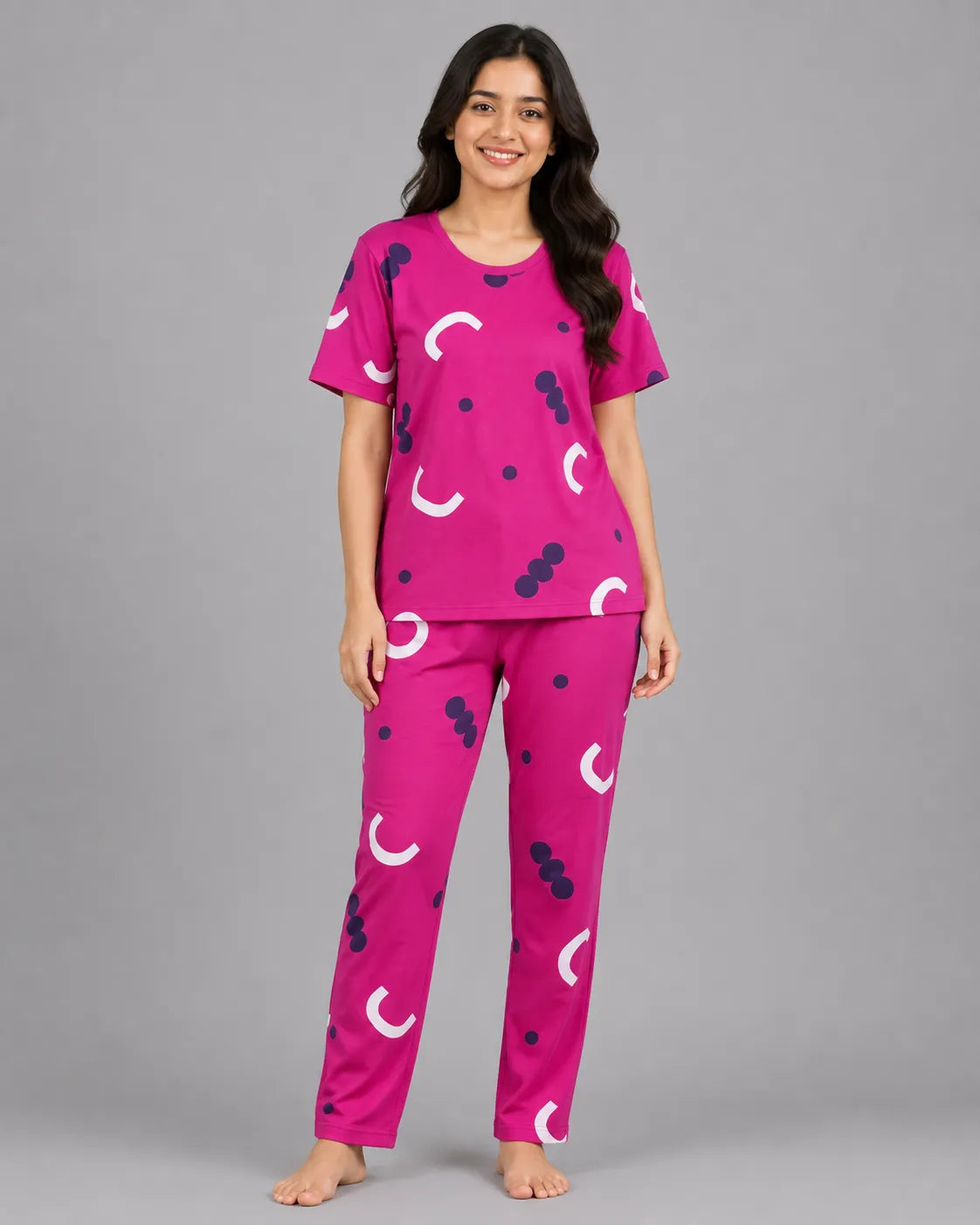 Pattern Printed Pajama Set - Pink