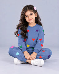 Multi Heart Printed Sweatshirt Set - Blue