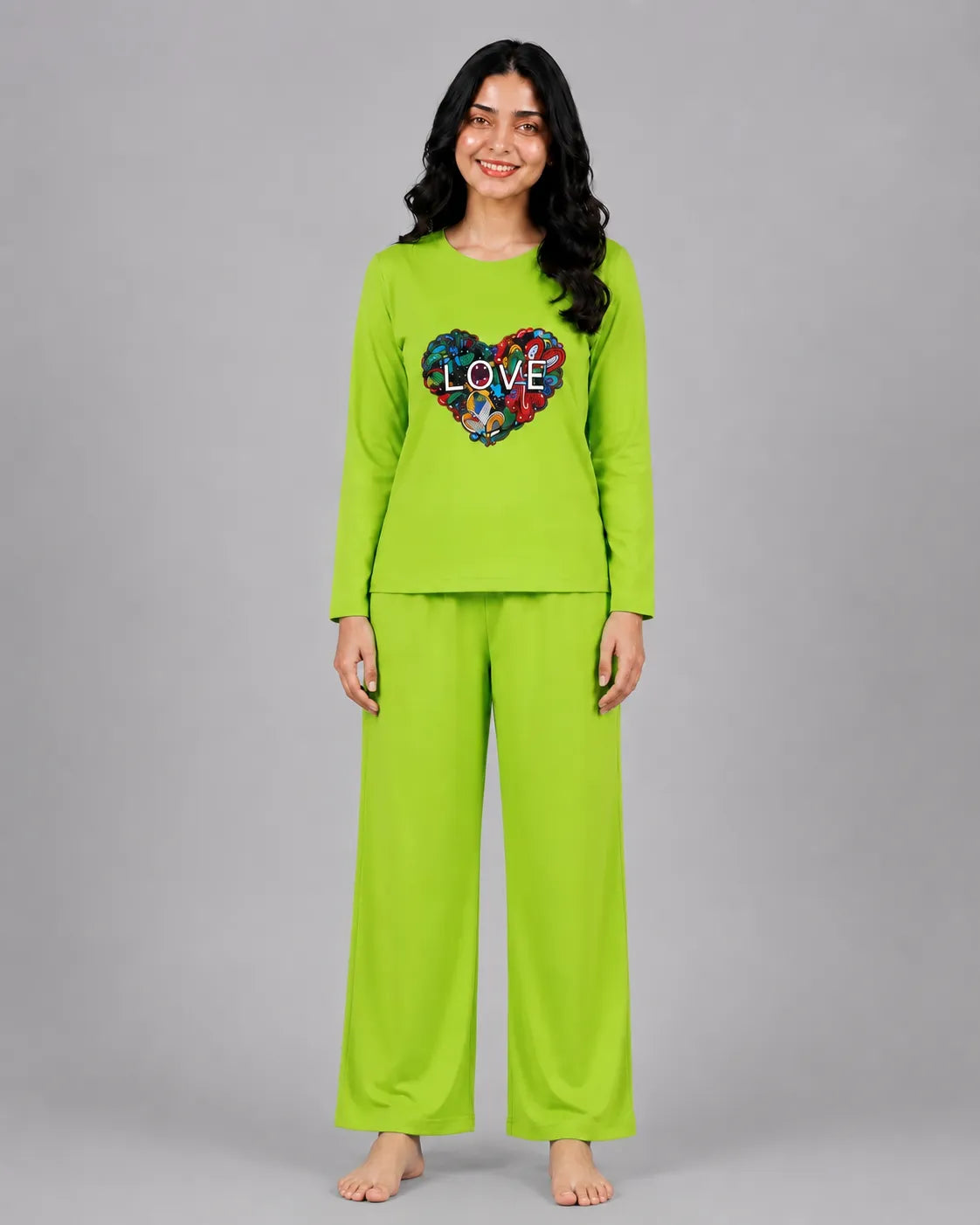 Women Round-Neck Lounge Wear | Love Color - Lemon Yellow