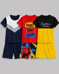 Pack Of 3 Kids Short Set | Confidence, Blue Block & Make Today Great