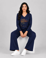 Women V-Neck Lounge Wear | Spring Tree - Navy Blue