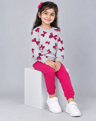 Flutter Wings Butterfly Fleece Set for Girls - Hot Pink