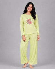 Women Round-Neck Lounge Wear | Flower - Lemon Yellow