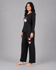 Women Round-Neck Lounge Wear | Hello Kitty - Black