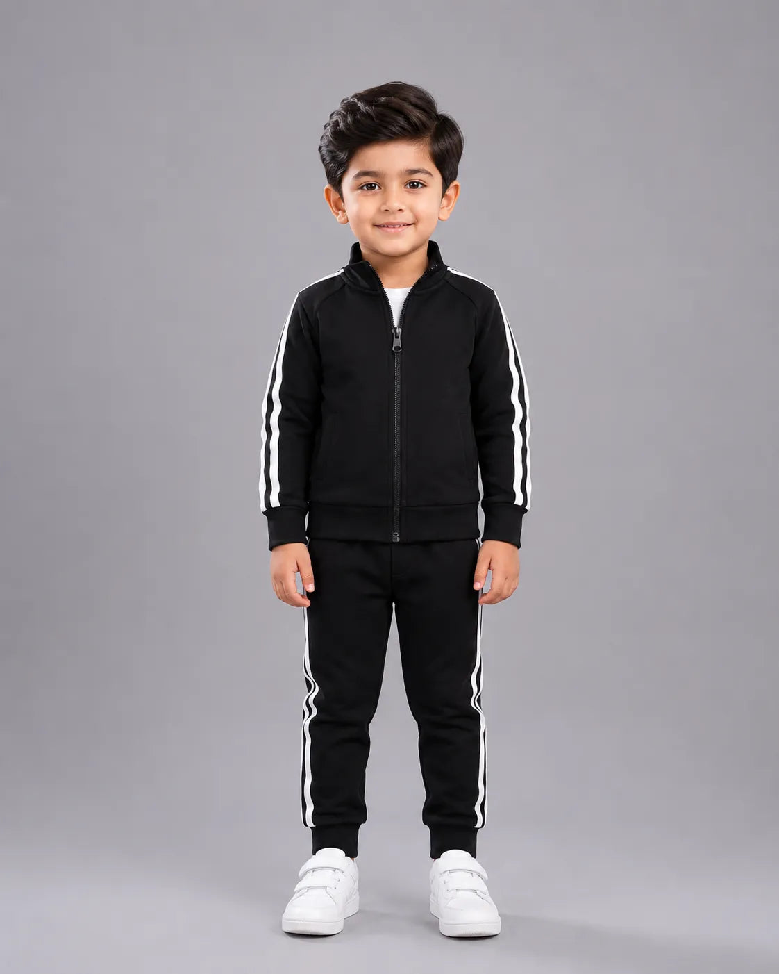Kids Winter Stripe Tracksuit - Black