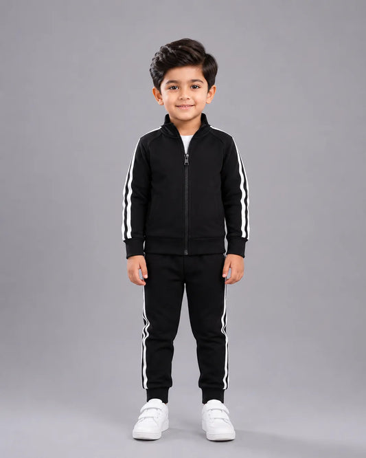 Kids Winter Stripe Tracksuit - Black