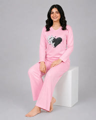 Women V-Neck Lounge Wear | Black Heart - Baby Pink