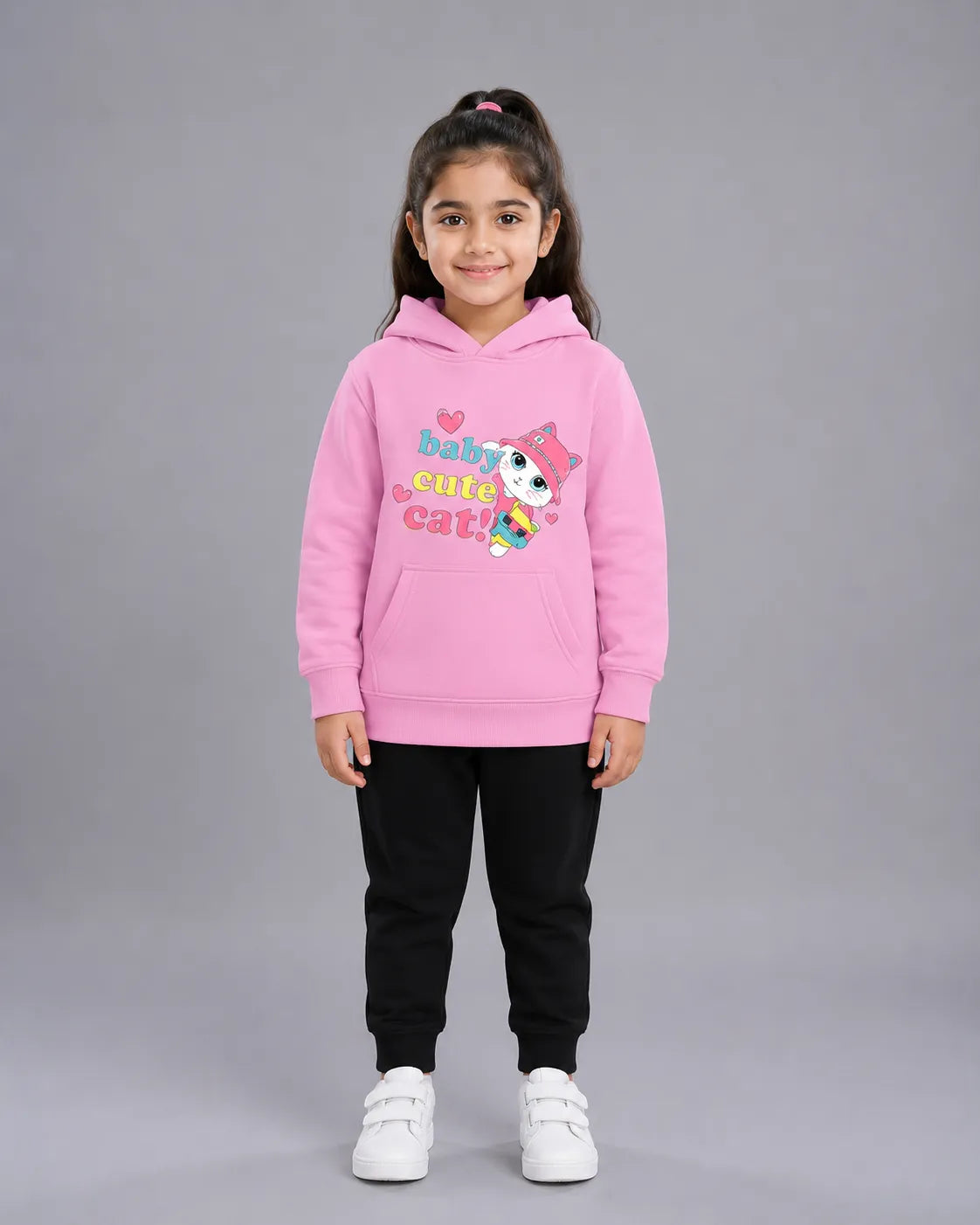 Kids Winter Hoodie Set | Baby Cute Cat Printed