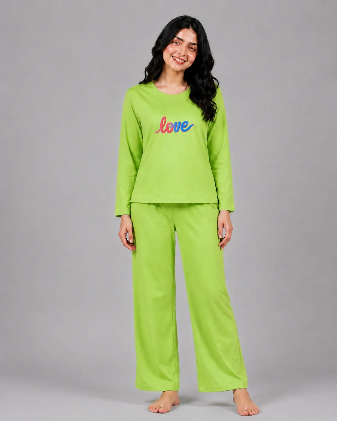 Women Round-Neck Lounge Wear | Multi Love - Lemon Yellow