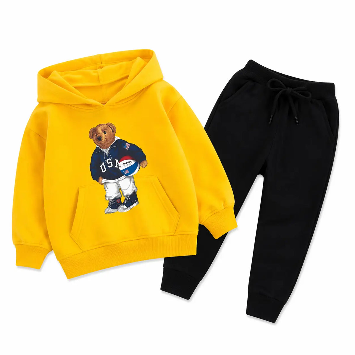 Kids Winter Hoodie Set | Football Bear Printed