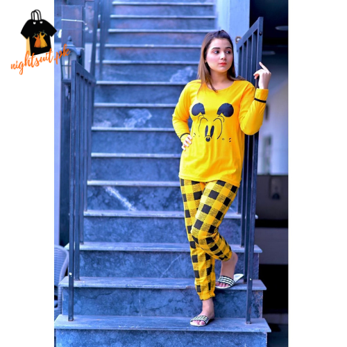 Mustard Contrast Check Woman Pajama Set