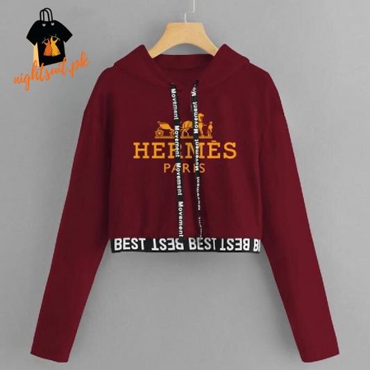 Maroon Hermes Crop Top Pullover