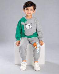 Kids Boss Winter Sweat Shirt Set - Green & Grey