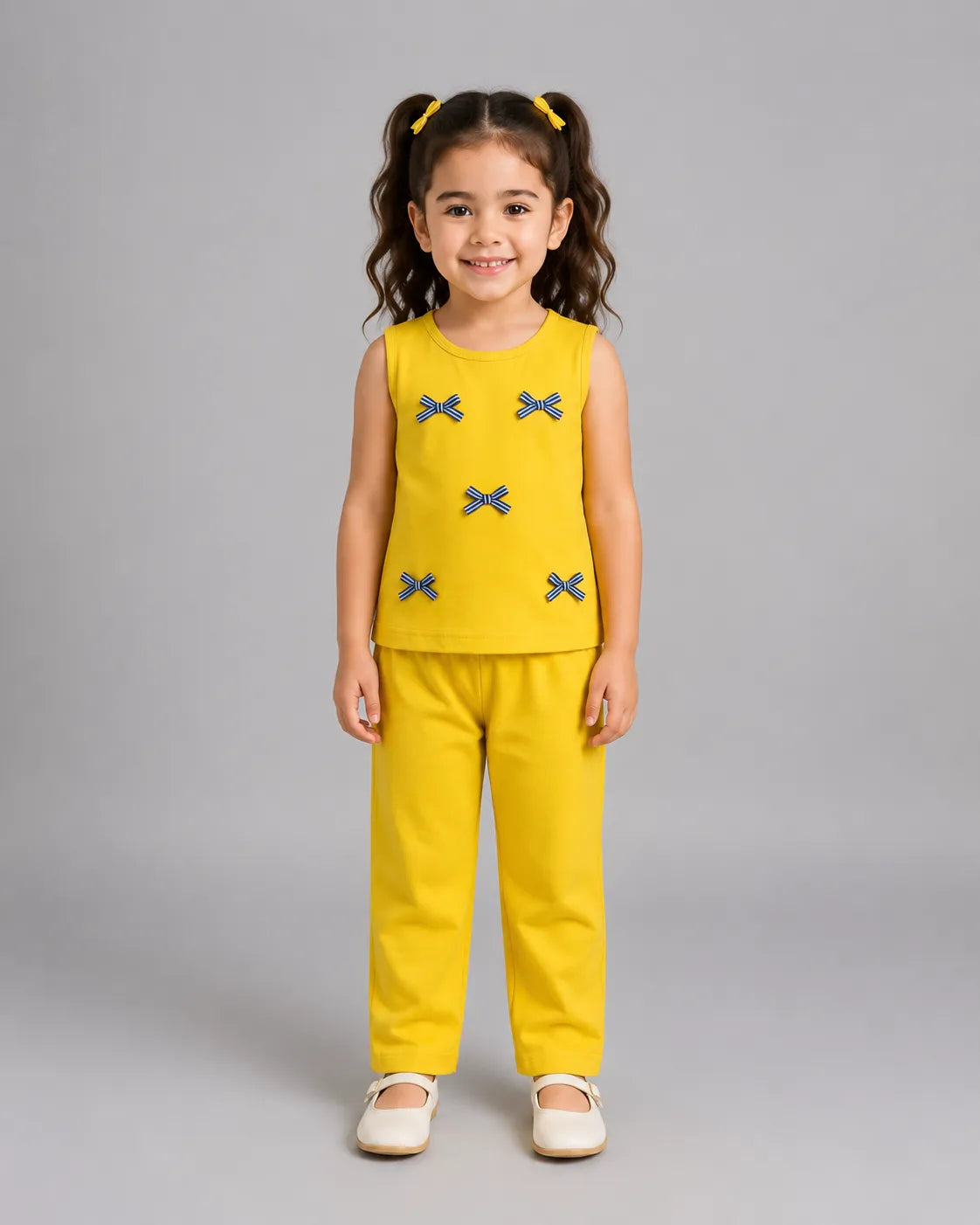Yellow Bow Kids Sando Set