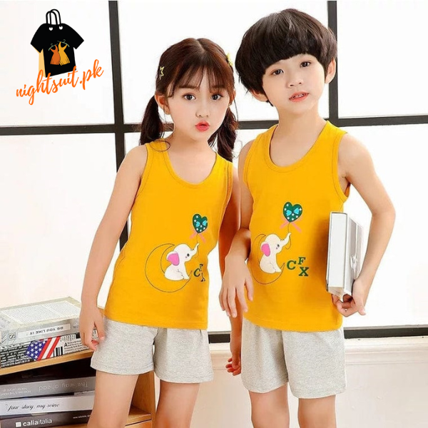 Yellow Elephant Printed Sleeveless Kids Wear