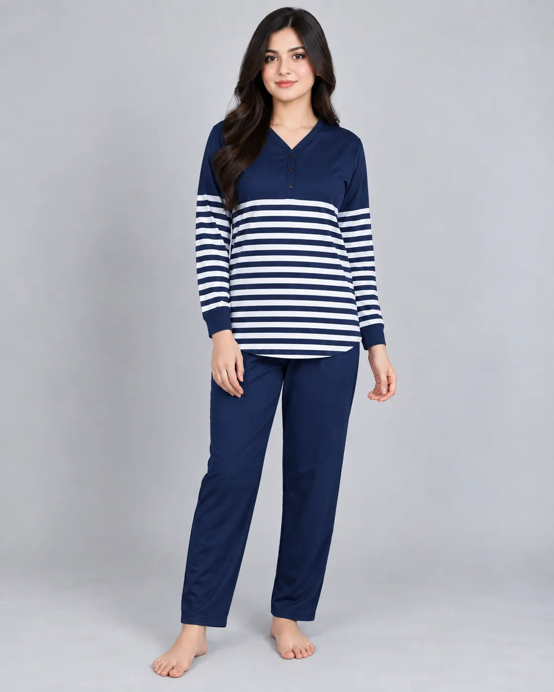 Cozy Stripe Lounge Set - Navy