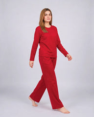 Women Round Neck Lounge Wear - Red