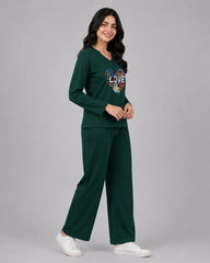 Women V-Neck Lounge Wear | Love Color - Sherwood Green